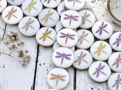 *8* 16mm Alabaster Sliperit Laser Tattoo Dragonfly Coin Beads