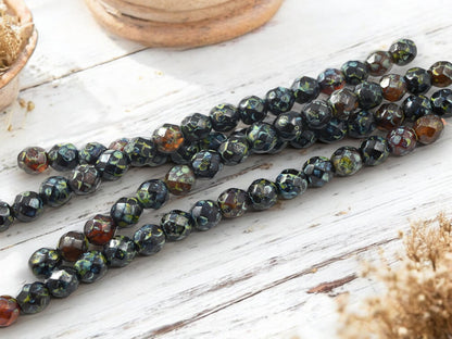 *16* 8mm Root Beer Topaz Travertine Fire Polished Round Beads