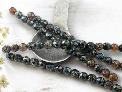 *16* 8mm Root Beer Topaz Travertine Fire Polished Round Beads