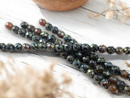 *16* 8mm Root Beer Topaz Travertine Fire Polished Round Beads