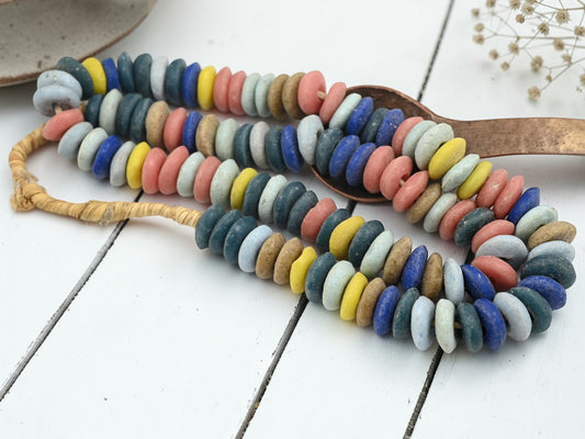 13~15mm Mixed Recycled African Glass Heishi Beads (23" Strand)