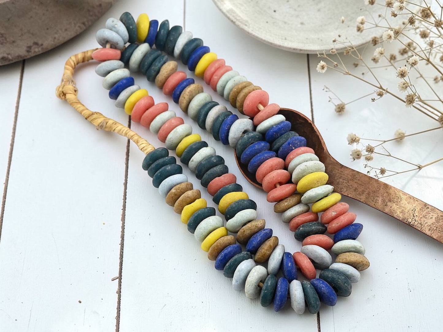 13~15mm Mixed Recycled African Glass Heishi Beads (23" Strand)