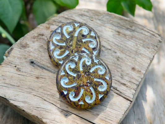 *2* 23mm Turquoise Washed Topaz Picasso Sun Coin Beads