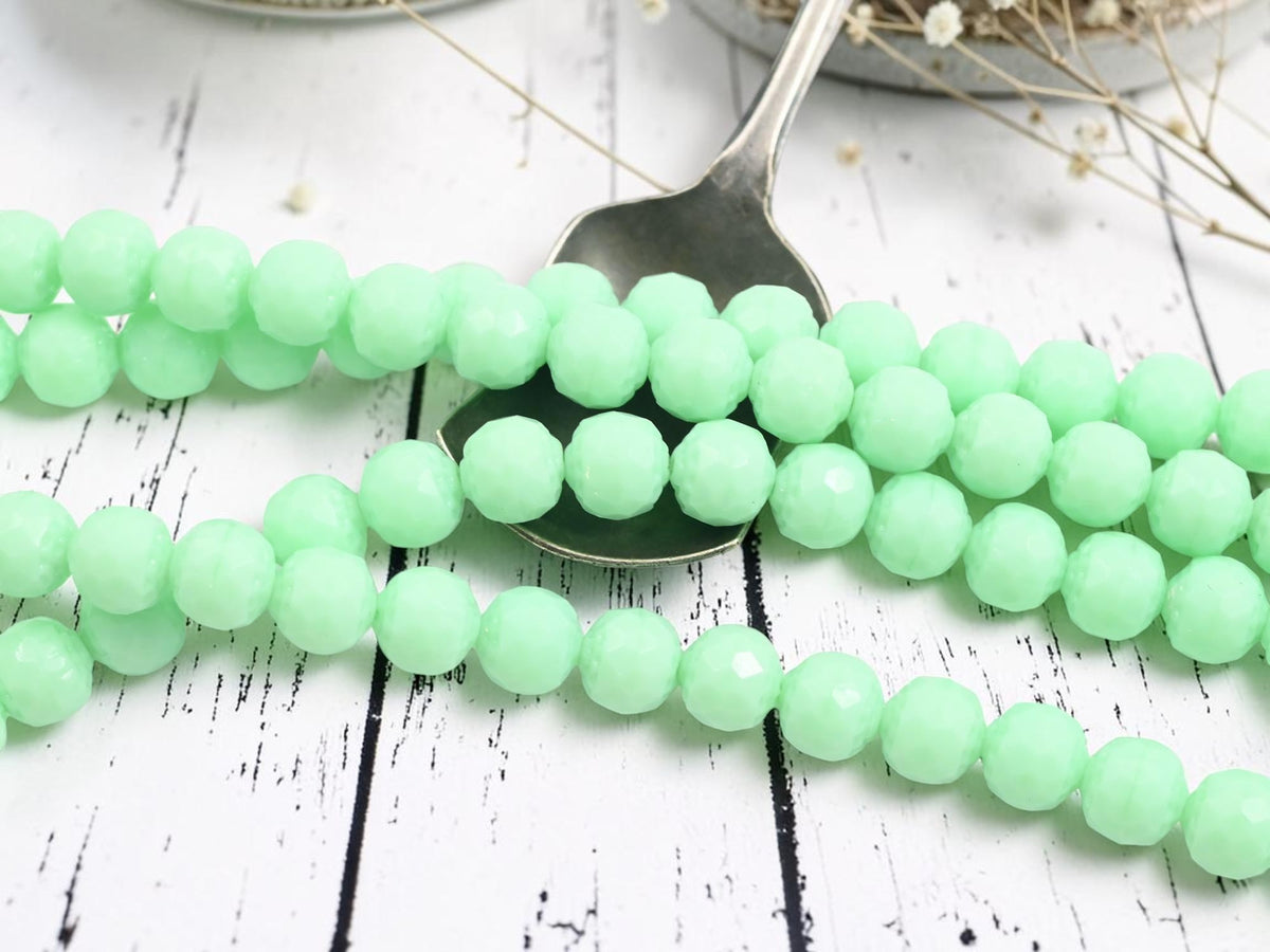 *18* 8mm Opaque Mint Green Cathedral Barrel Beads
