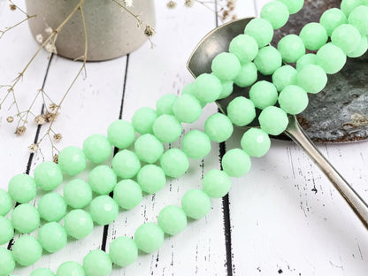 *18* 8mm Opaque Mint Green Cathedral Barrel Beads
