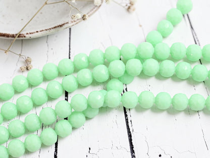 *18* 8mm Opaque Mint Green Cathedral Barrel Beads