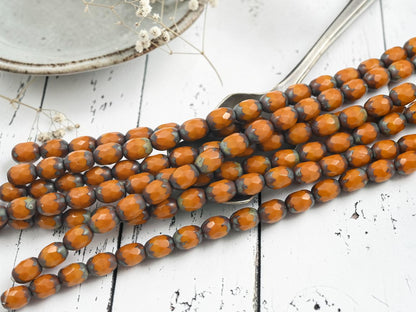 *19* 6x8mm Goldenrod Picasso Fire Polished Oval Beads