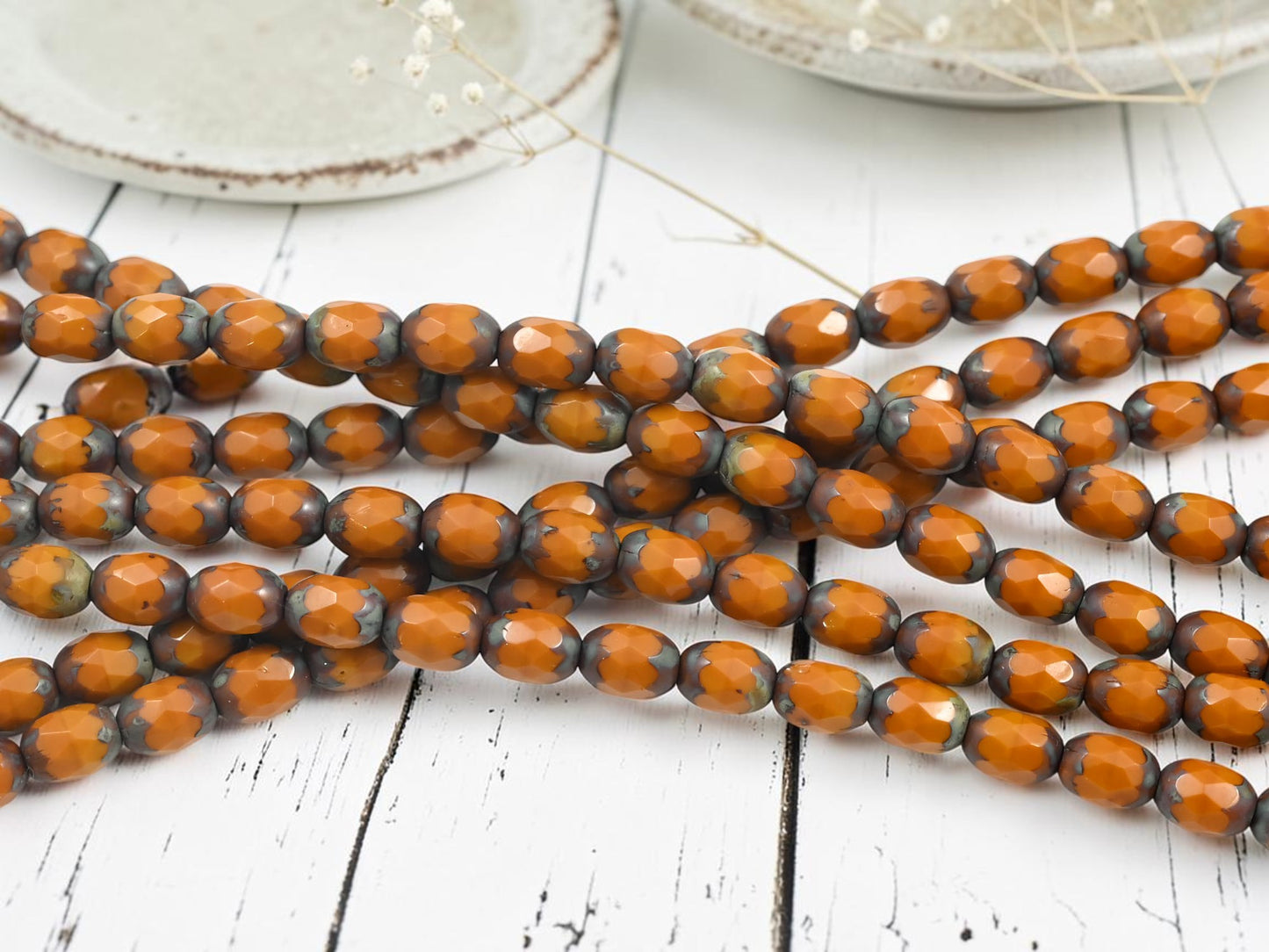 *19* 6x8mm Goldenrod Picasso Fire Polished Oval Beads