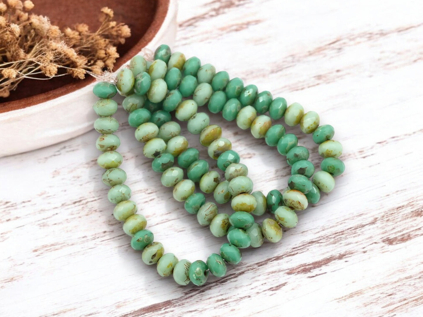 *30* 3x5mm Mixed Turquoise Picasso Fire Polished Rondelle Beads