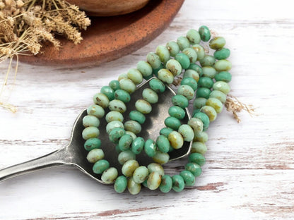 *30* 3x5mm Mixed Turquoise Picasso Fire Polished Rondelle Beads