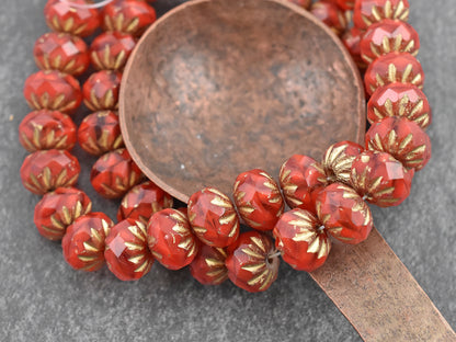 *25* 6x9mm Gold Washed Crimson Crystal Cruller Rondelle Beads