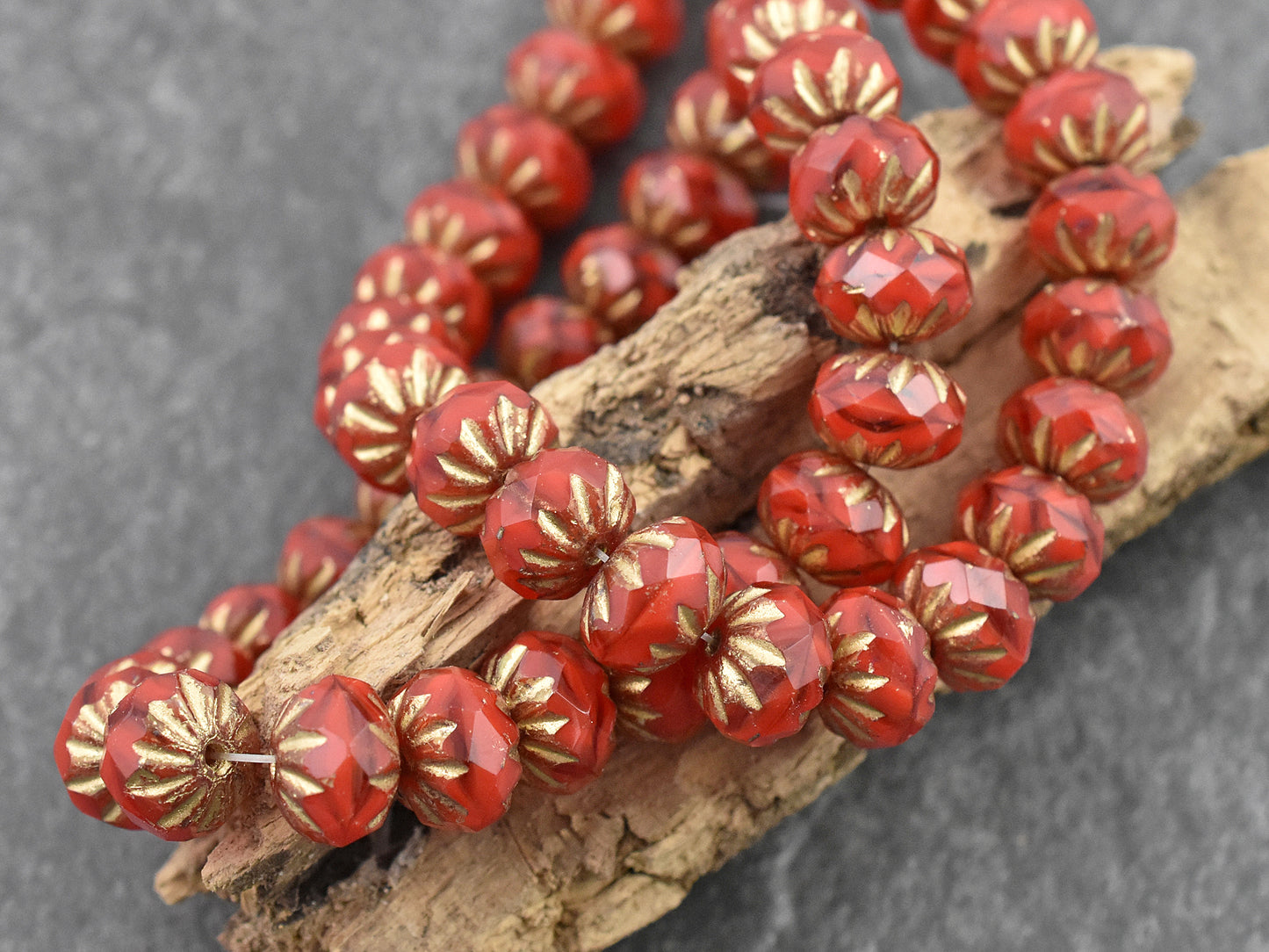 *25* 6x9mm Gold Washed Crimson Crystal Cruller Rondelle Beads