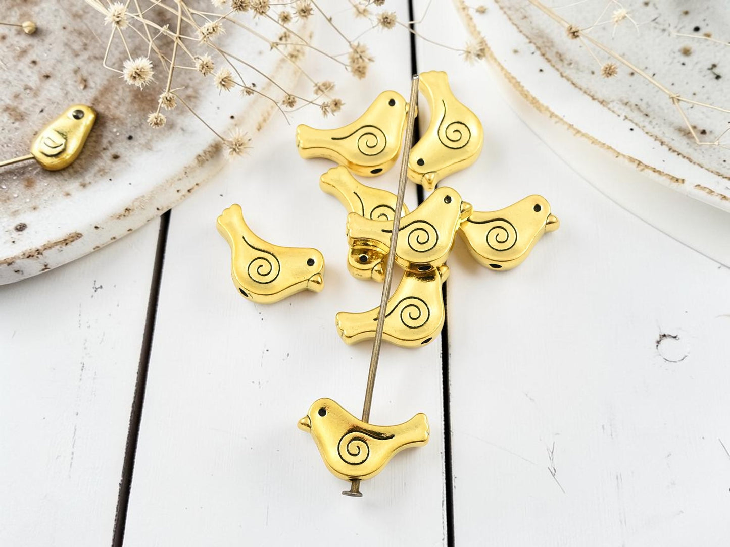 *50* 9x15mm Antique Gold Bird Beads