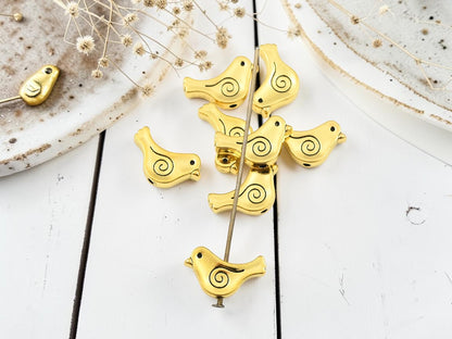 *50* 9x15mm Antique Gold Bird Beads