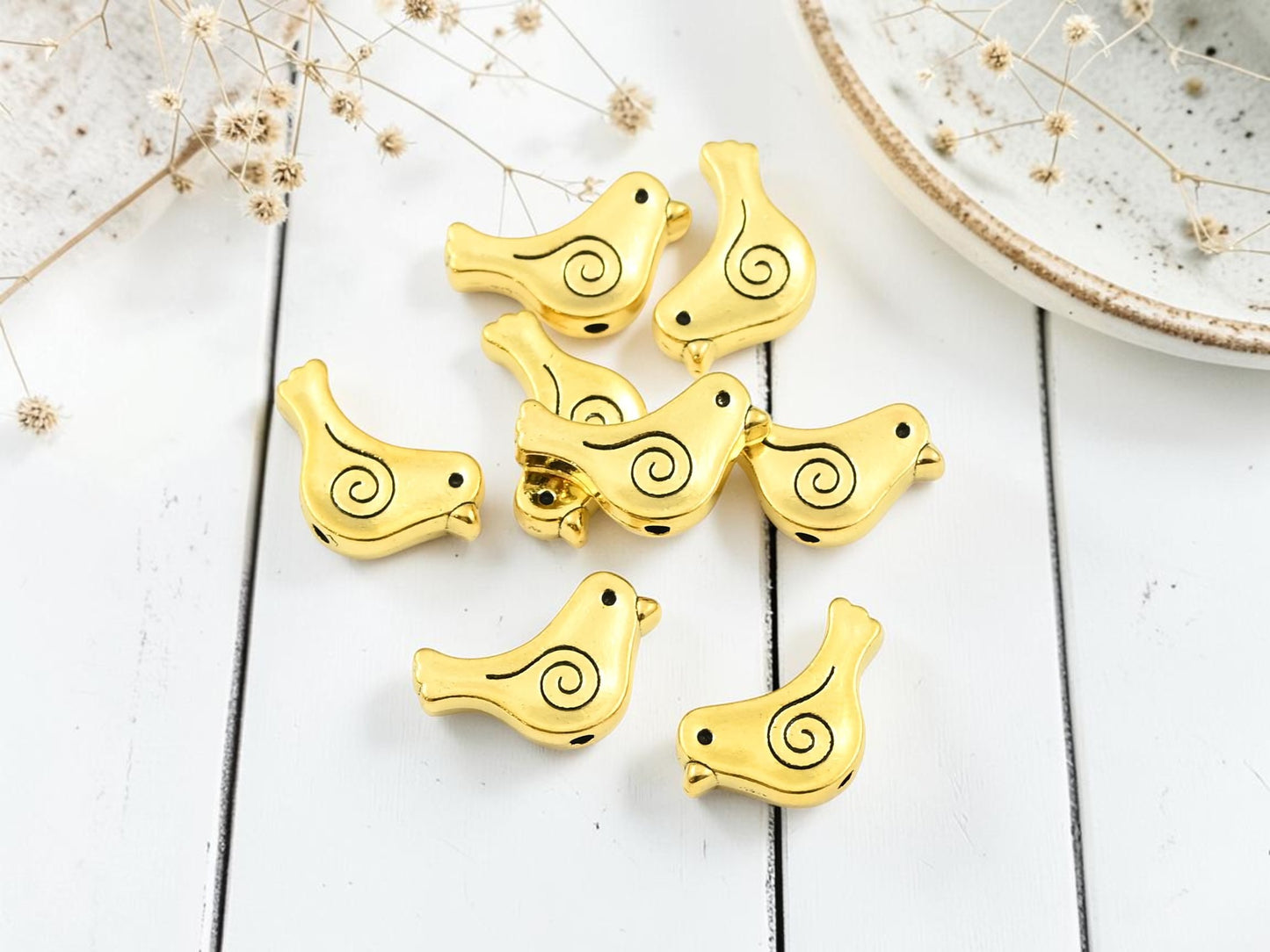 *50* 9x15mm Antique Gold Bird Beads