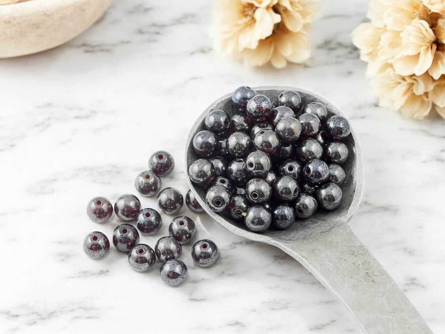*50* 6mm Dark Garnet Luster Round Druk Beads