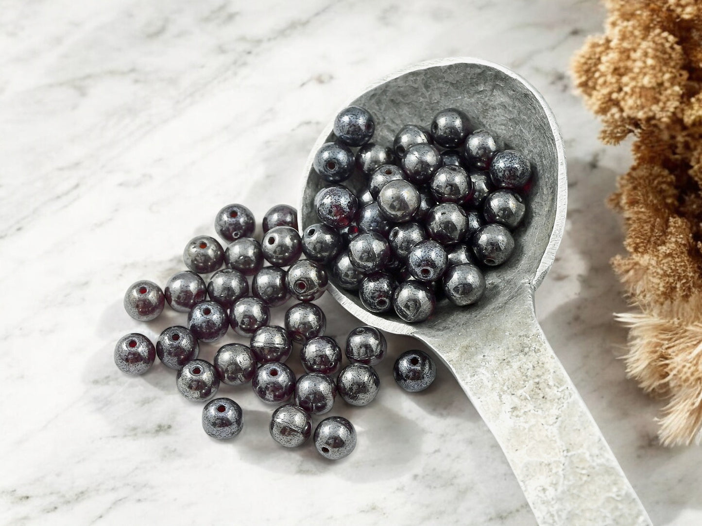 *50* 6mm Dark Garnet Luster Round Druk Beads