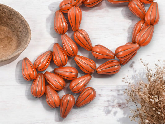 *10* 13x8mm Dark Bronze Washed Orange Opaline Melon Drop Beads