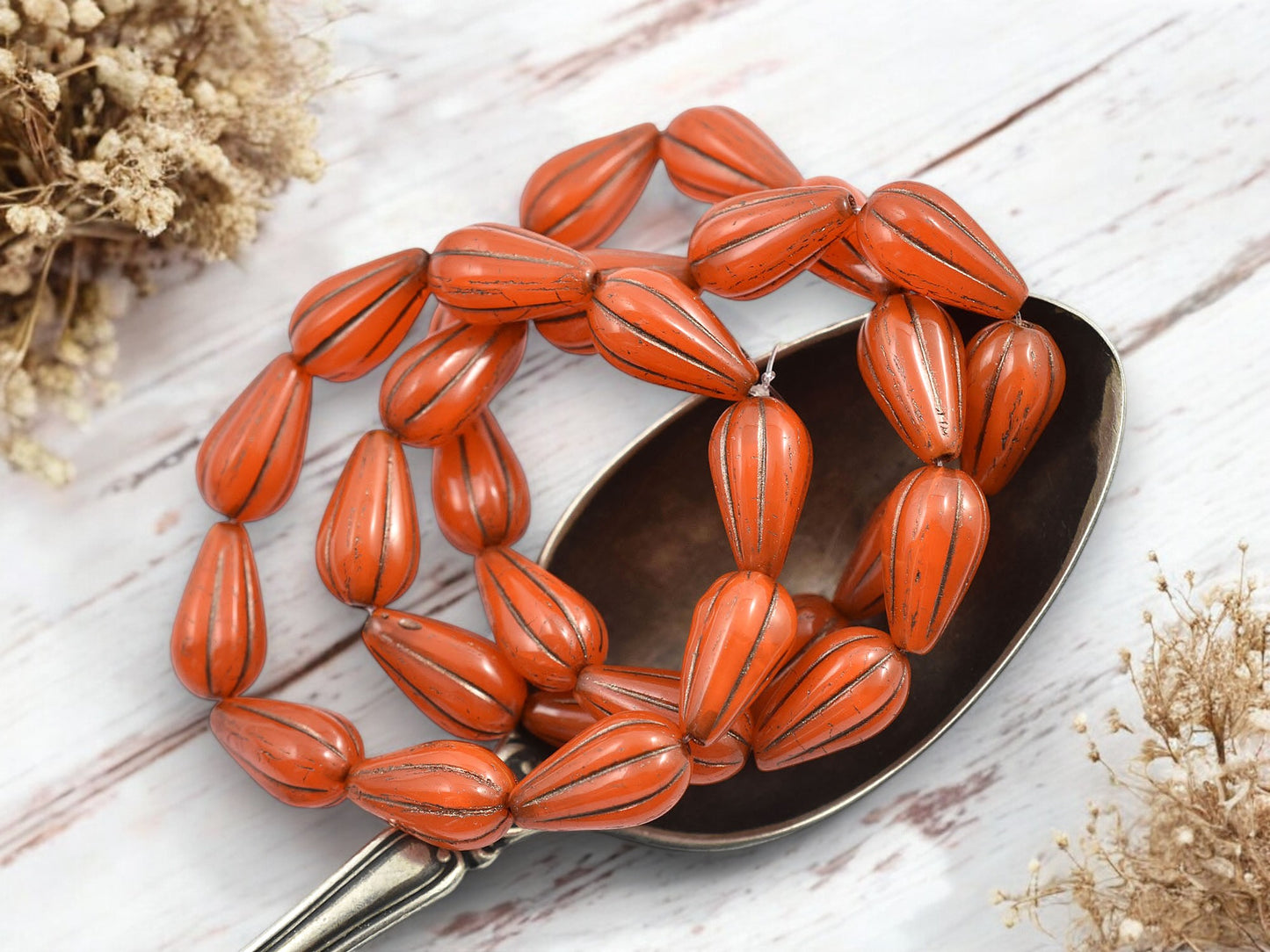 *10* 13x8mm Dark Bronze Washed Orange Opaline Melon Drop Beads