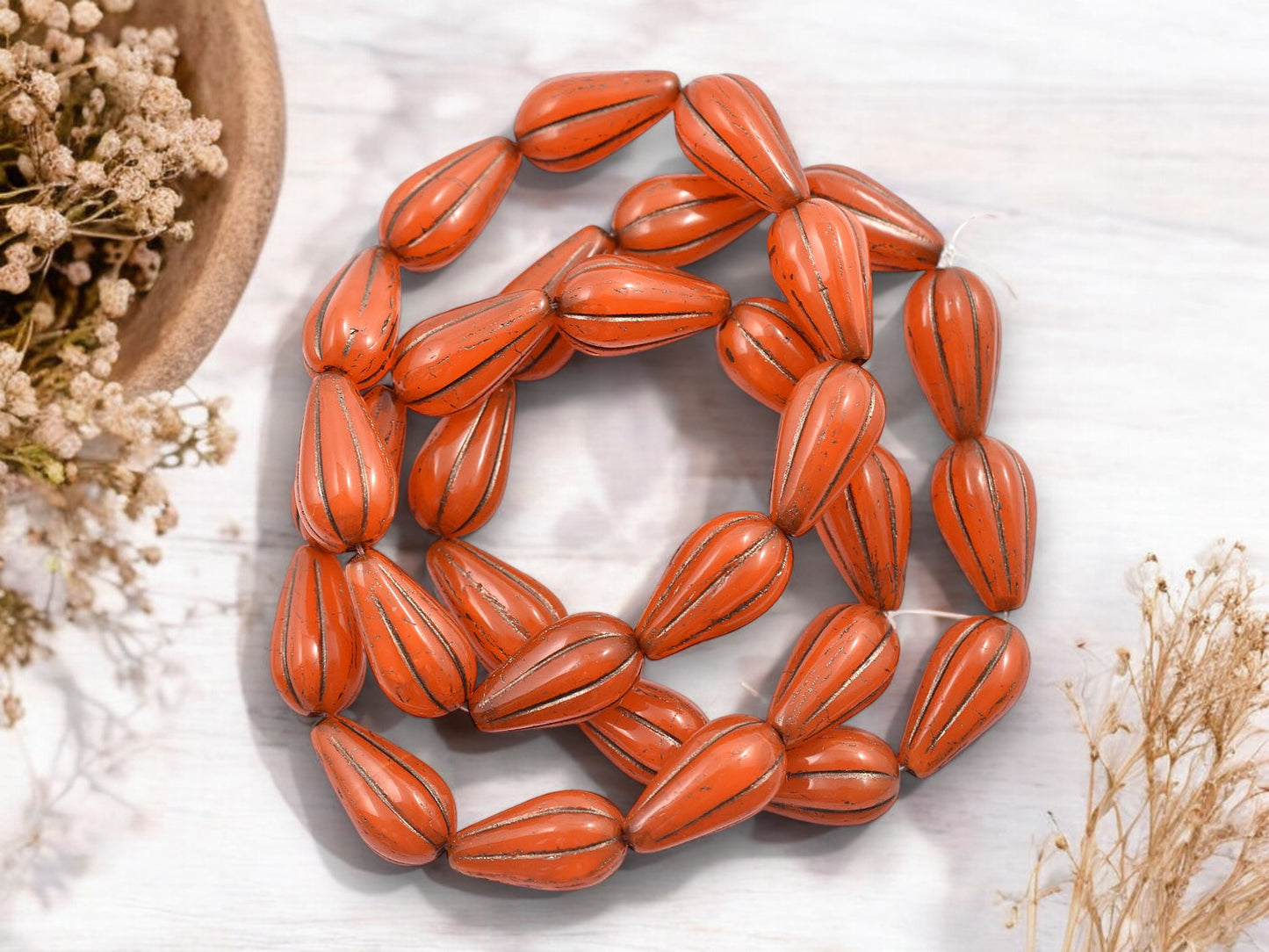 *10* 13x8mm Dark Bronze Washed Orange Opaline Melon Drop Beads