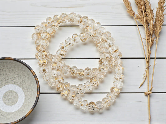 *30* 3x5mm Antique Gold Washed Crystal Fire Polished Rondelle Beads