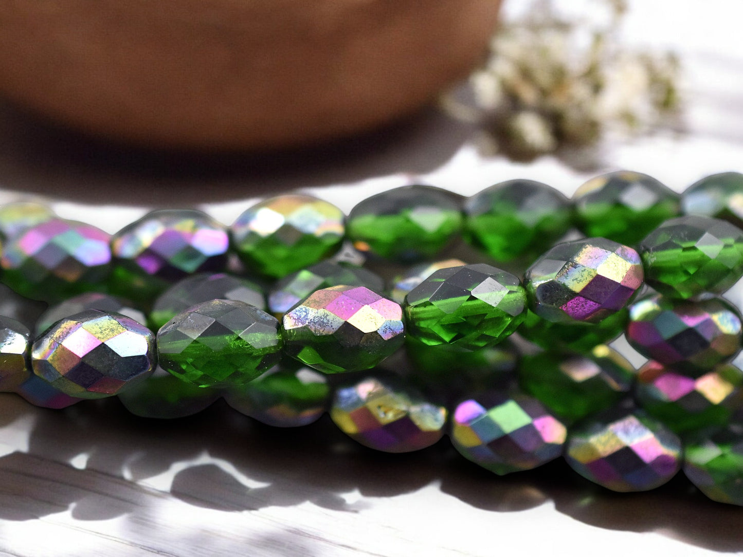 *15* 13x9mm Emerald Vitrail Fire Polished Ovals