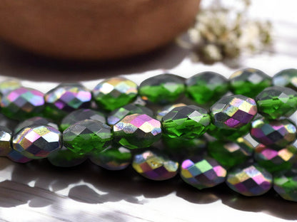 *15* 13x9mm Emerald Vitrail Fire Polished Ovals