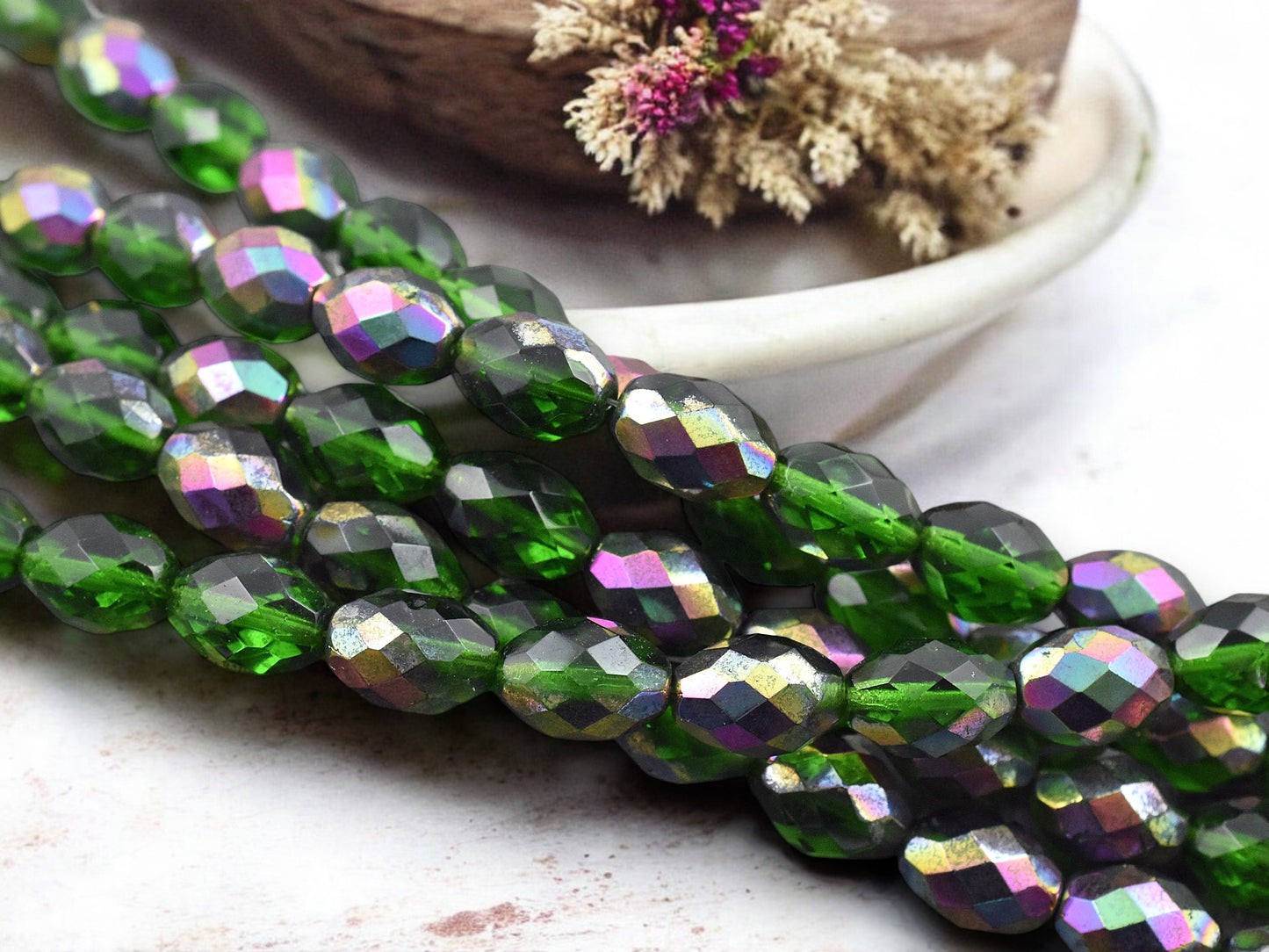 *15* 13x9mm Emerald Vitrail Fire Polished Ovals