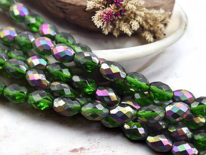 *15* 13x9mm Emerald Vitrail Fire Polished Ovals