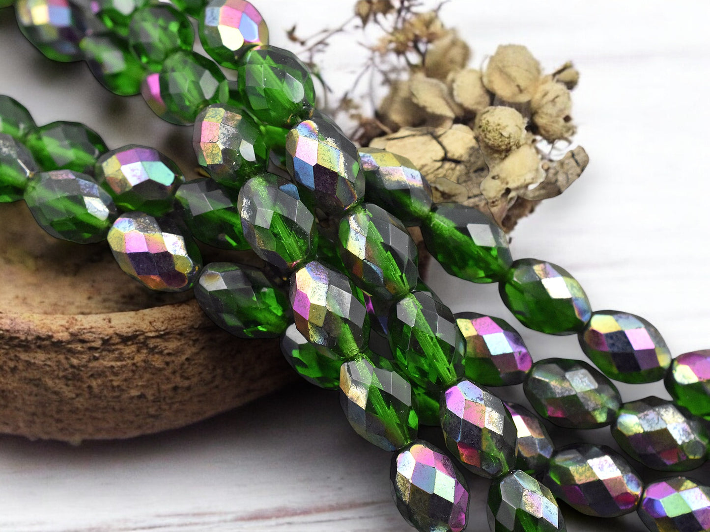 *15* 13x9mm Emerald Vitrail Fire Polished Ovals