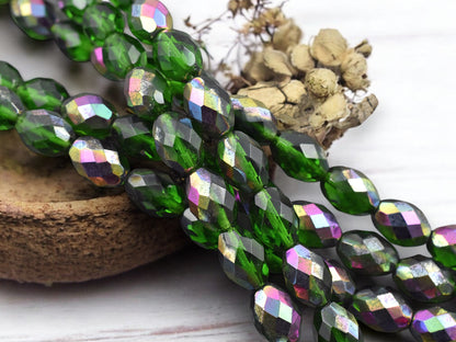 *15* 13x9mm Emerald Vitrail Fire Polished Ovals
