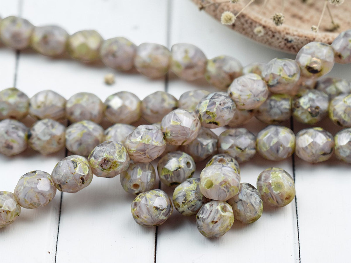 *16* 8mm Lavender Agate Picasso Fire Polished Round Beads