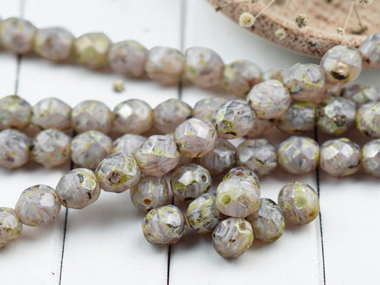 *16* 8mm Lavender Agate Picasso Fire Polished Round Beads