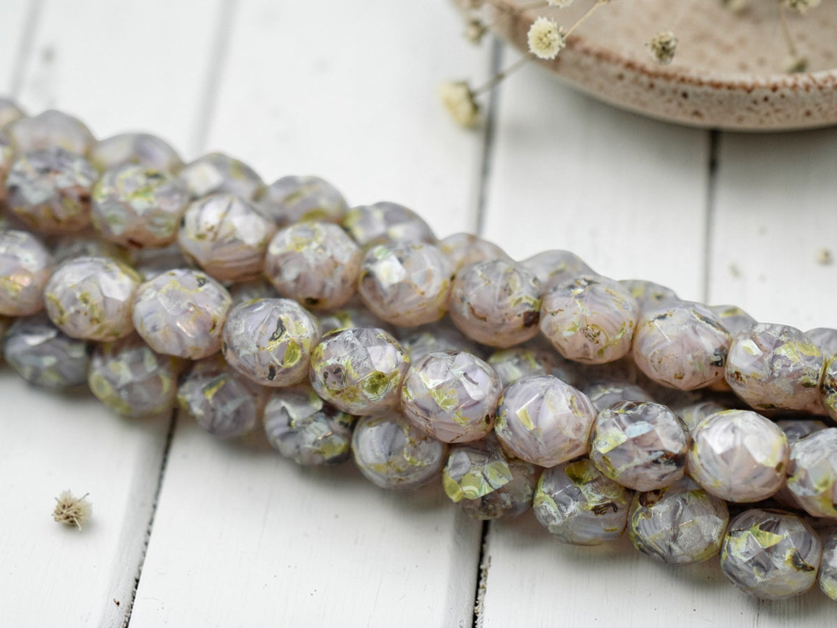 *16* 8mm Lavender Agate Picasso Fire Polished Round Beads