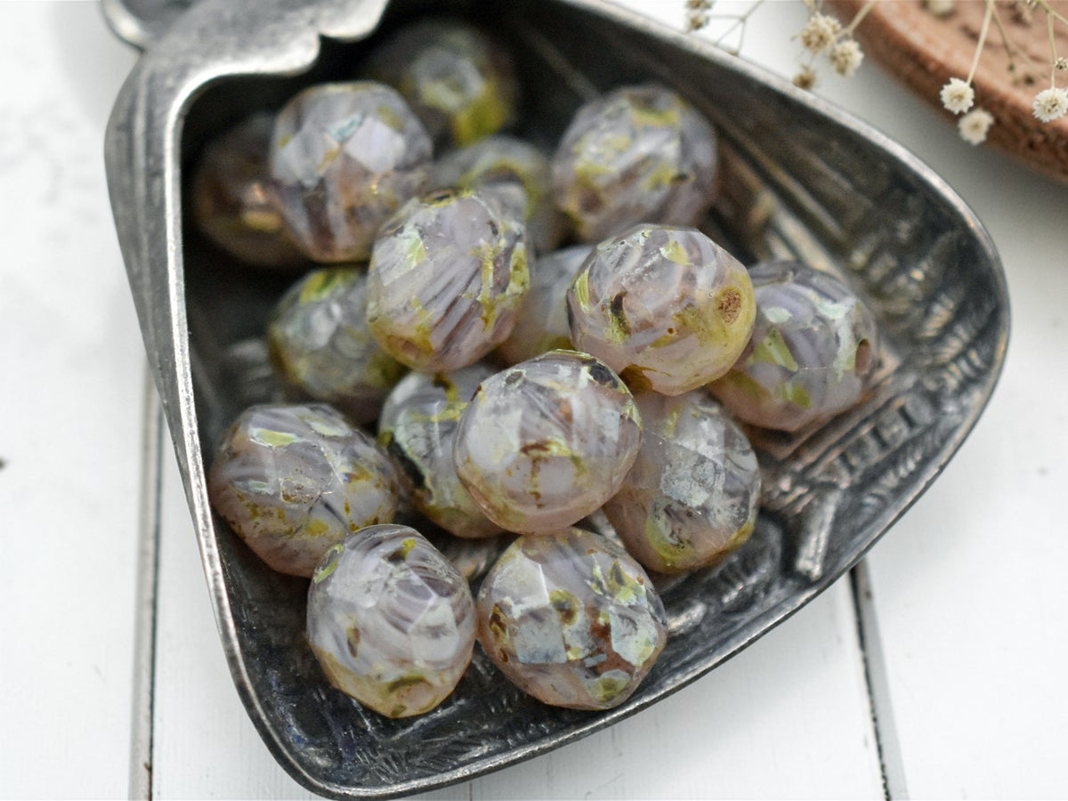*16* 8mm Lavender Agate Picasso Fire Polished Round Beads