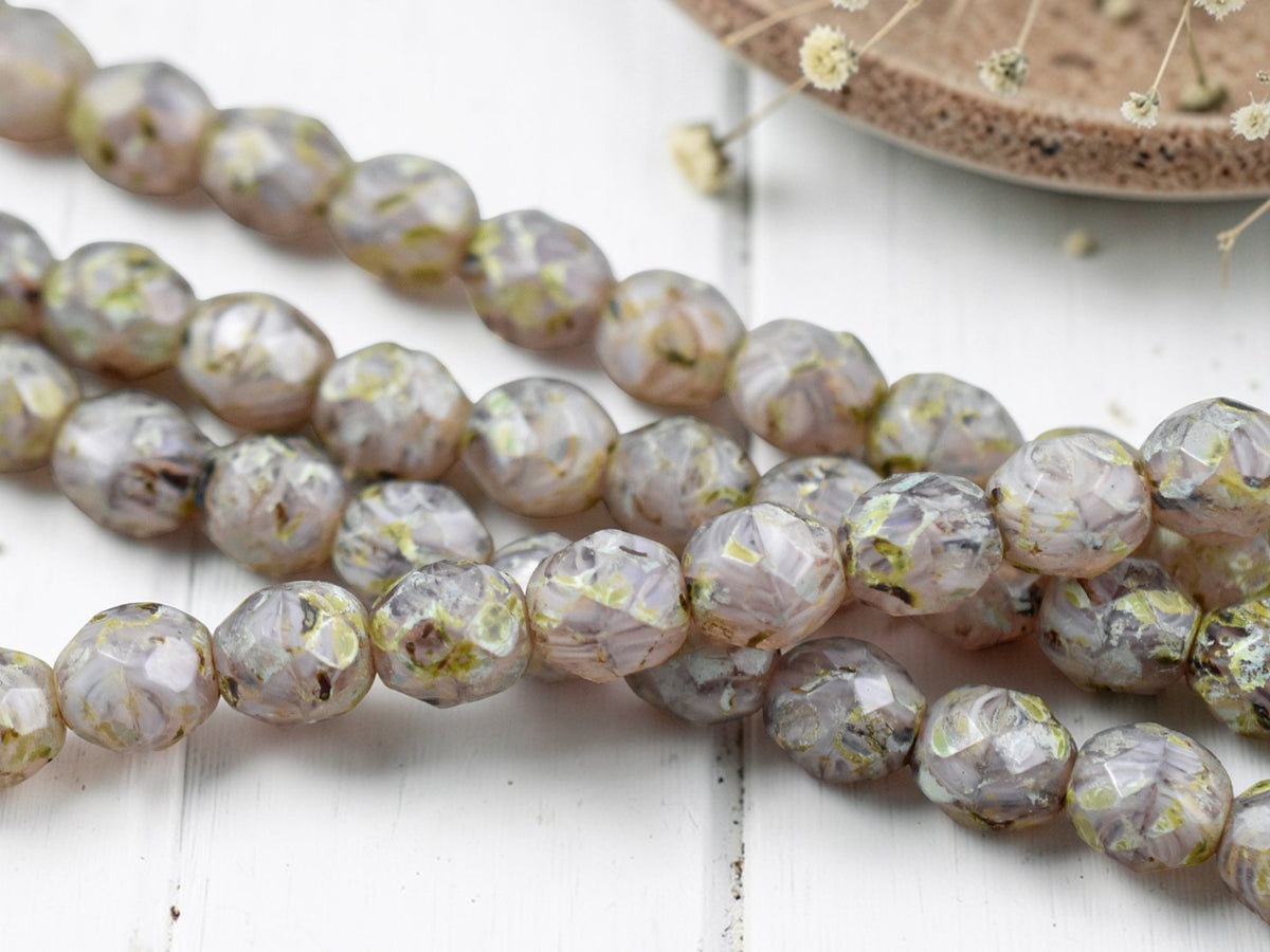 *16* 8mm Lavender Agate Picasso Fire Polished Round Beads