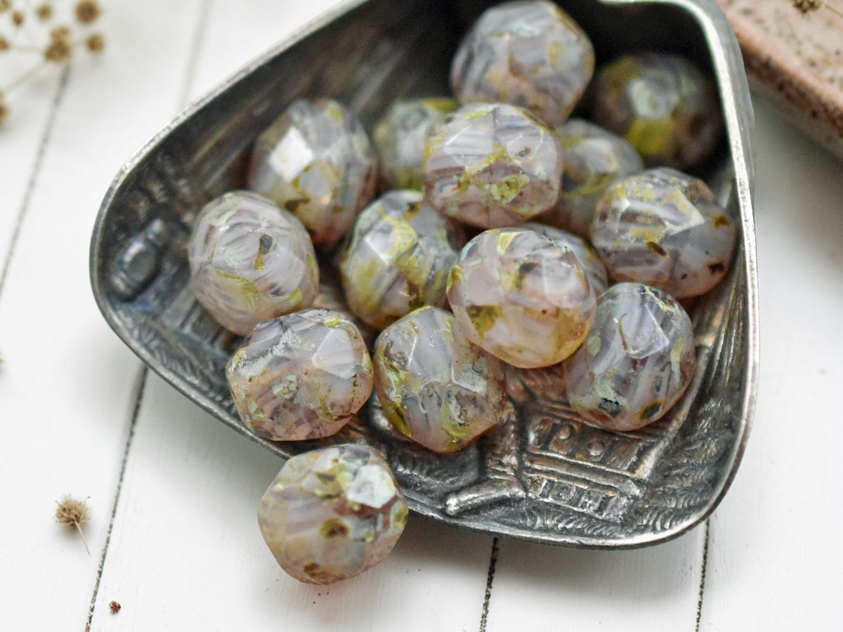 *16* 8mm Lavender Agate Picasso Fire Polished Round Beads