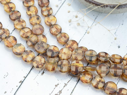 *15* 13mm Crystal Travertine Sandblasted Etched Coin Beads