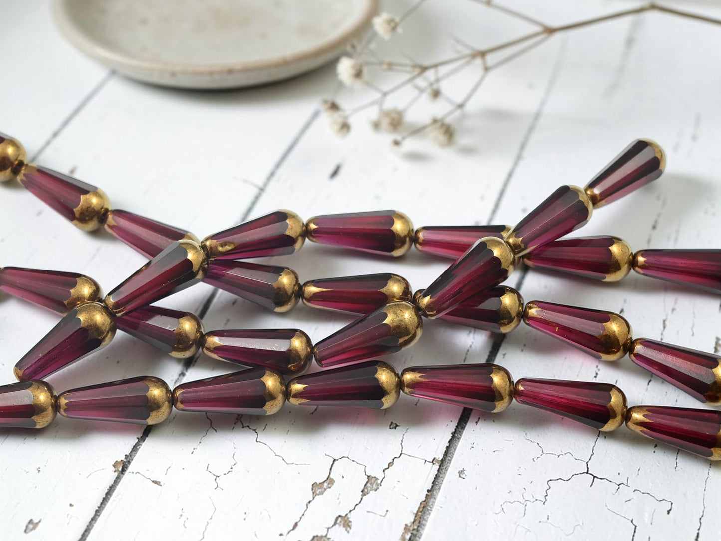 *8* 20x8mm Bronze Tipped Cranberry Faceted Drop Beads