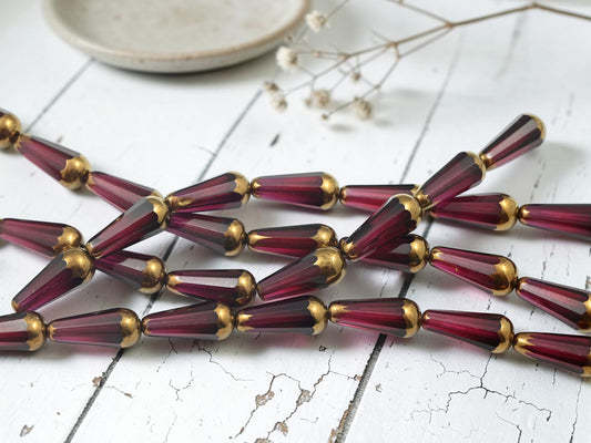 *8* 20x8mm Bronze Tipped Cranberry Faceted Drop Beads