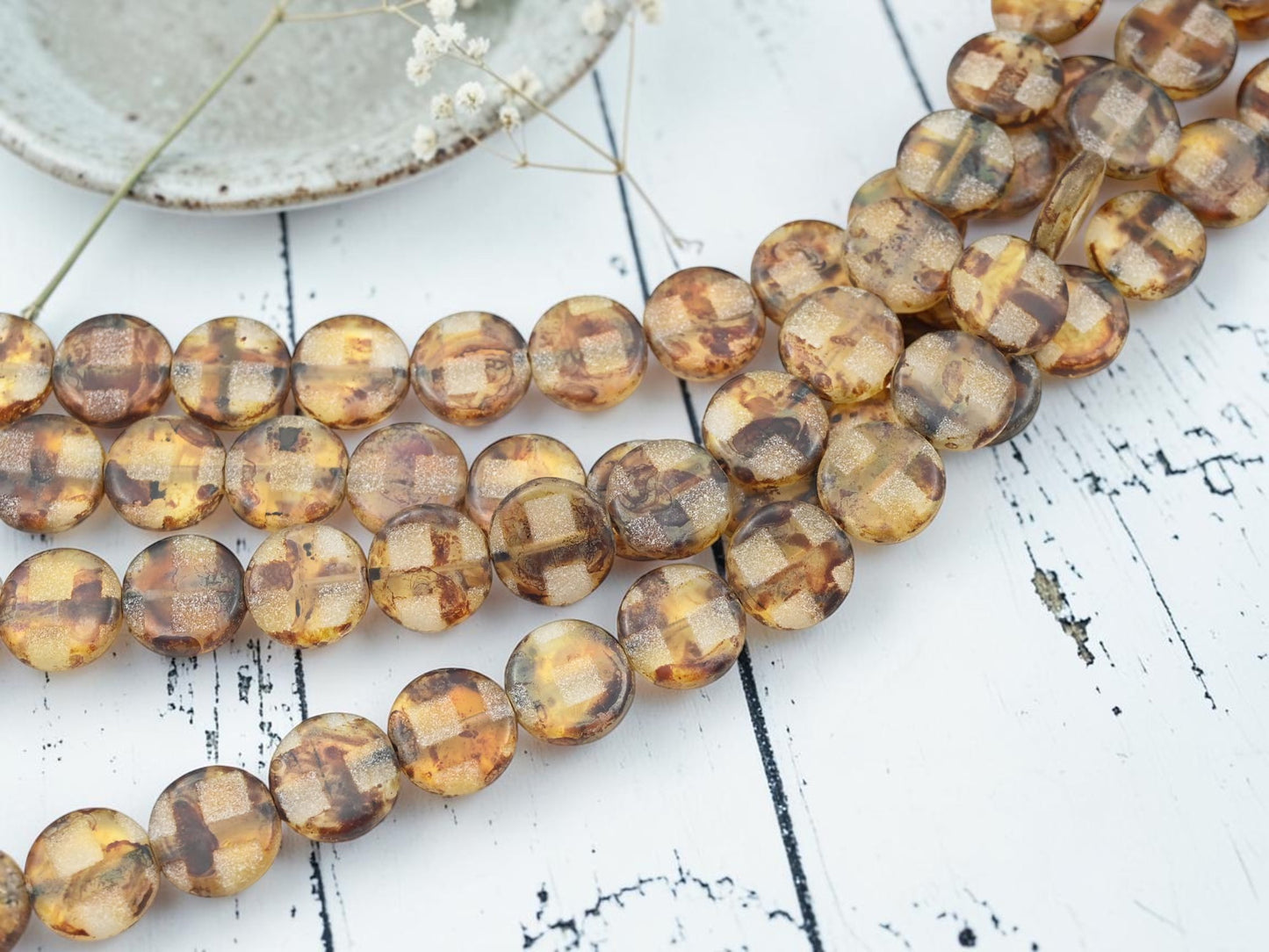 *15* 13mm Crystal Travertine Sandblasted Etched Coin Beads
