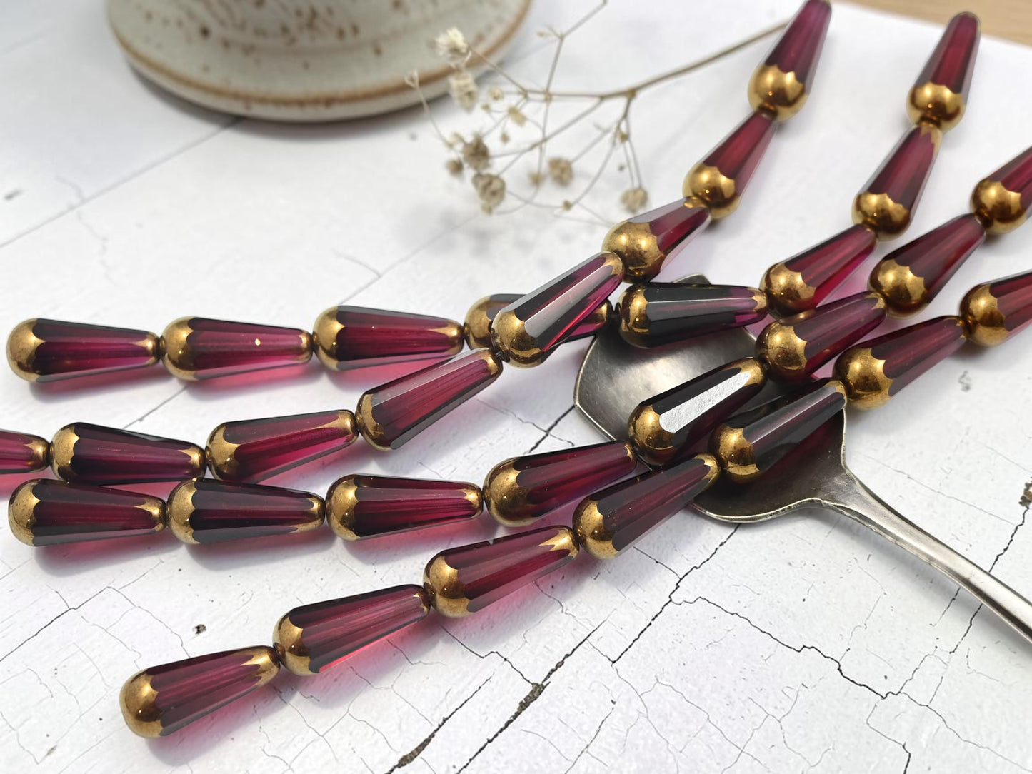 *8* 20x8mm Bronze Tipped Cranberry Faceted Drop Beads