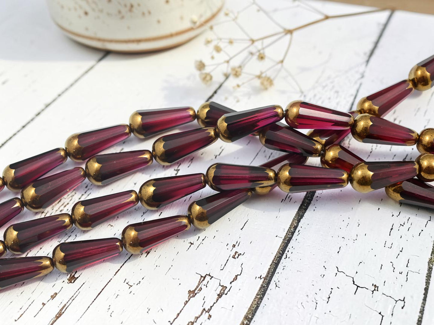 *8* 20x8mm Bronze Tipped Cranberry Faceted Drop Beads