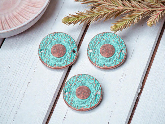 *10* 22mm Copper Patina Hammered 2 Hole Connectors