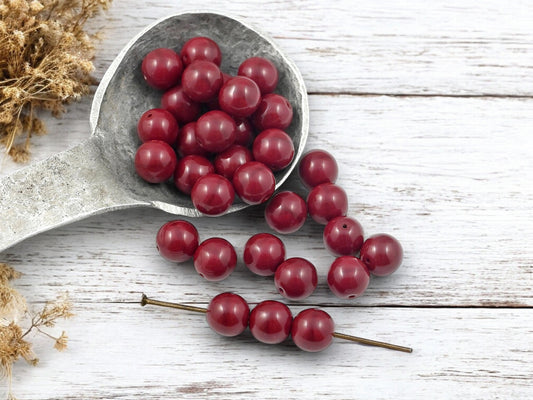 Opaque Dark Red Round Druk Beads - Choose Your Size