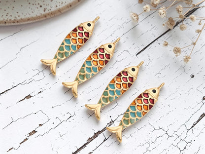 *2* 49x13x6mm 18k Gold Plated Stainless Steel Enamel Fish Charms