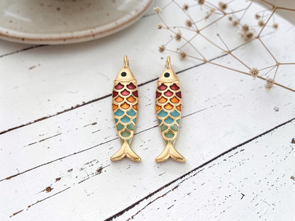 *2* 49x13x6mm 18k Gold Plated Stainless Steel Enamel Fish Charms