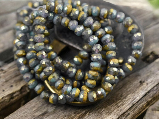 *30* 3x5mm Blended Green, Turquoise & Yellow Luster Fire Polished Rondelle Beads