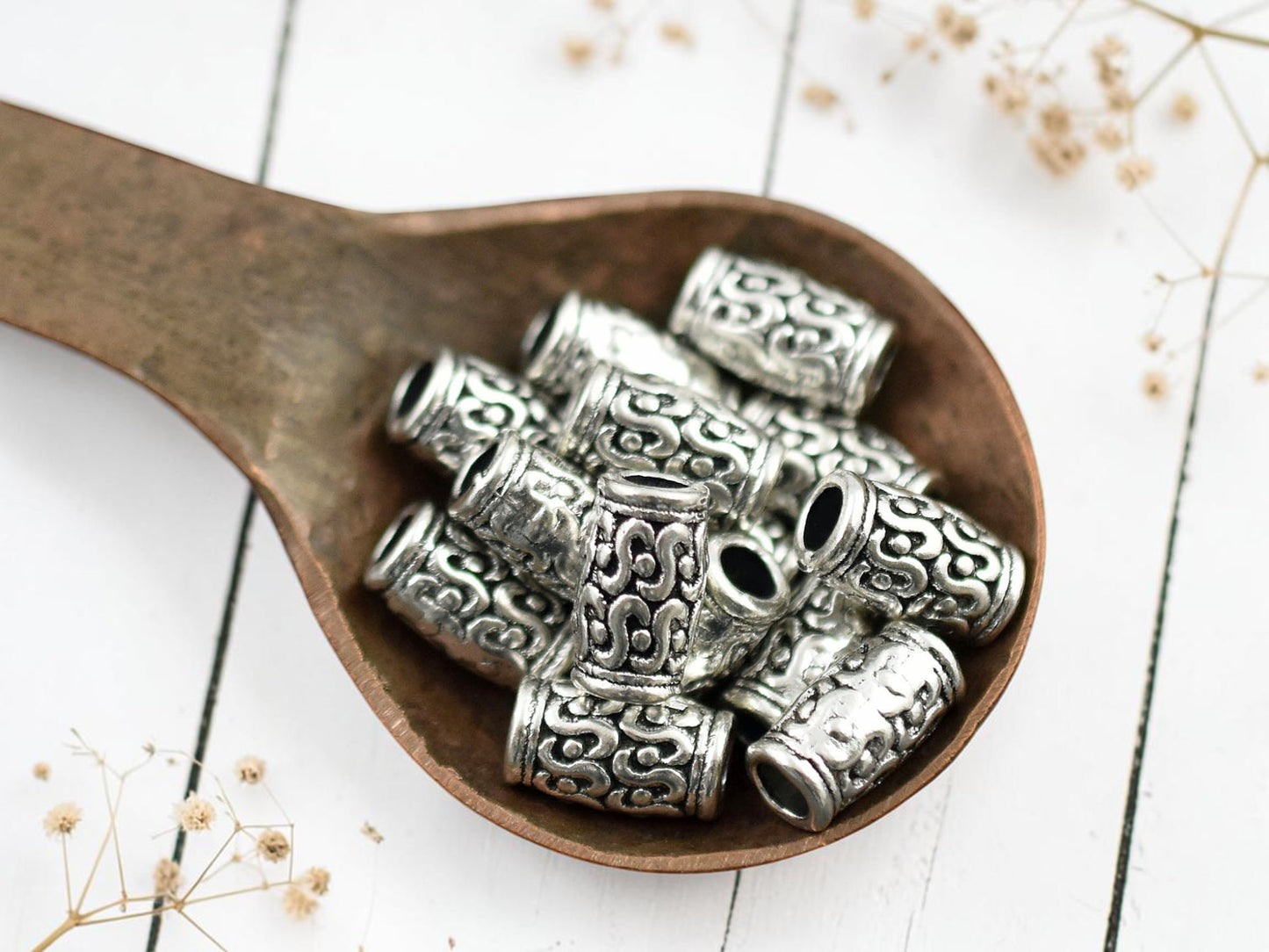 *25* 7x12mm Antique Silver Large Hole Column Beads