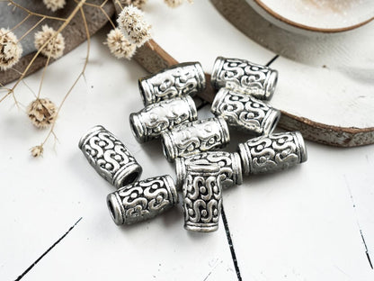 *25* 7x12mm Antique Silver Large Hole Column Beads